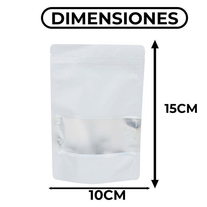 GENERICO - 300 Bolsas DoyPack Aluminio Blanca Hermetico Visor 10X15X6CM