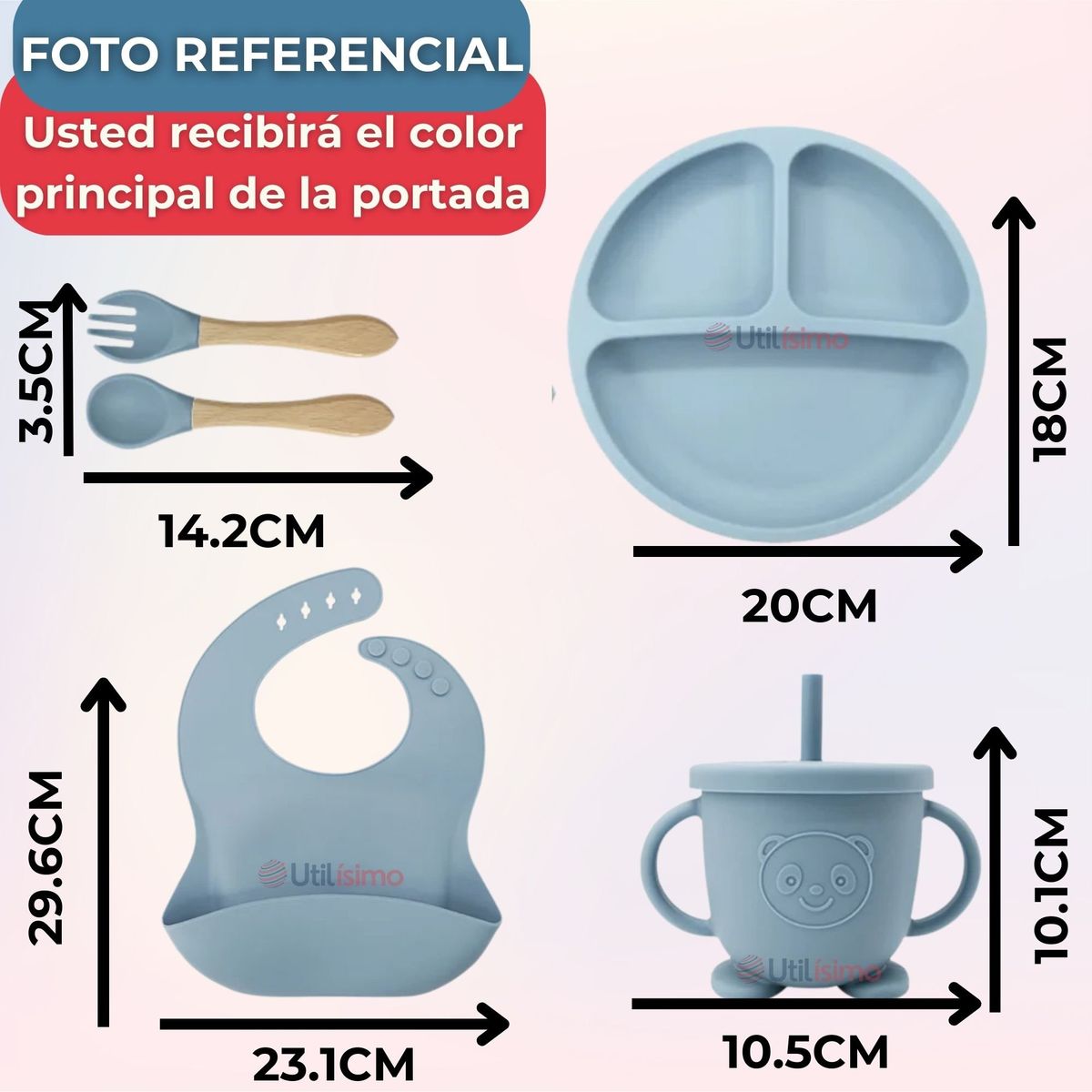 UTILISIMO - Set De Alimentación Bebé Silicona 11 Piezas Libre BPA Rosado