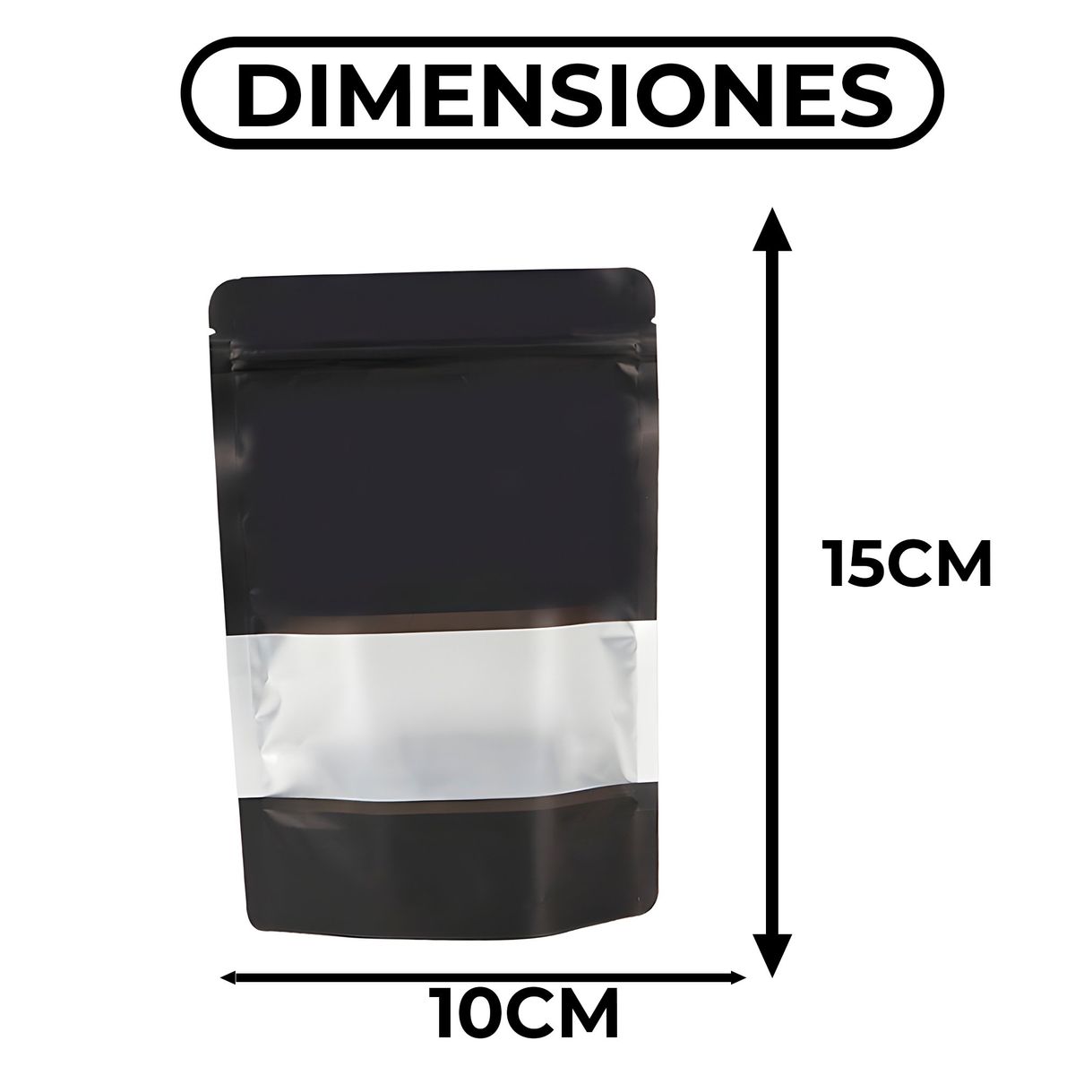 GENERICO - 300 Bolsas DoyPack Aluminio Negra Hermetico Visor 10X15X6CM