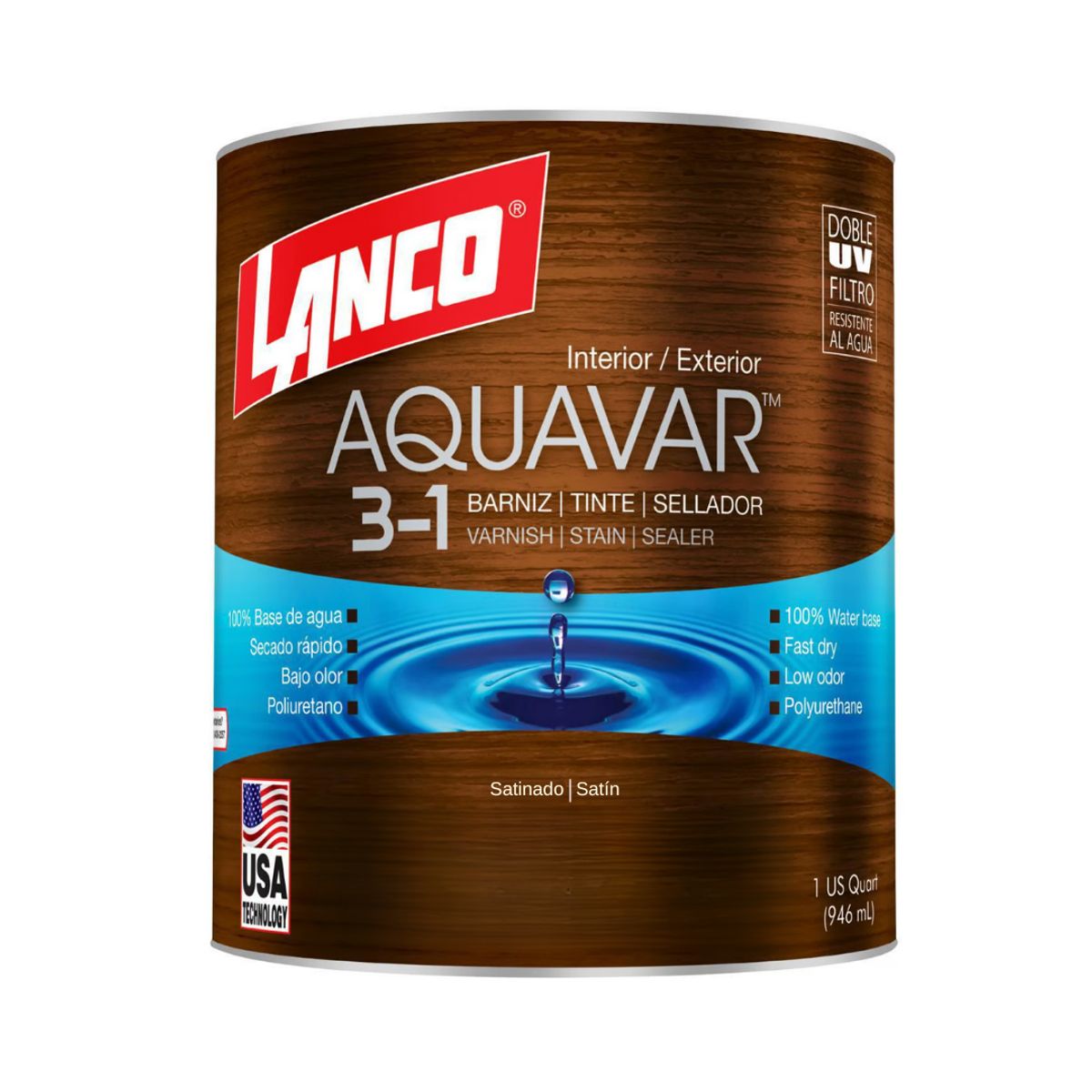 LANCO - Barniz Aquavar Nuez Oscura Satianado 3 en 1 Lanco 1/4GL