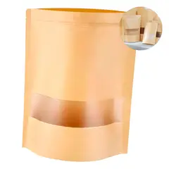 GENERICO - 150 Bolsas DoyPack Kraft Hermetico Con Visor 16X23X4CM