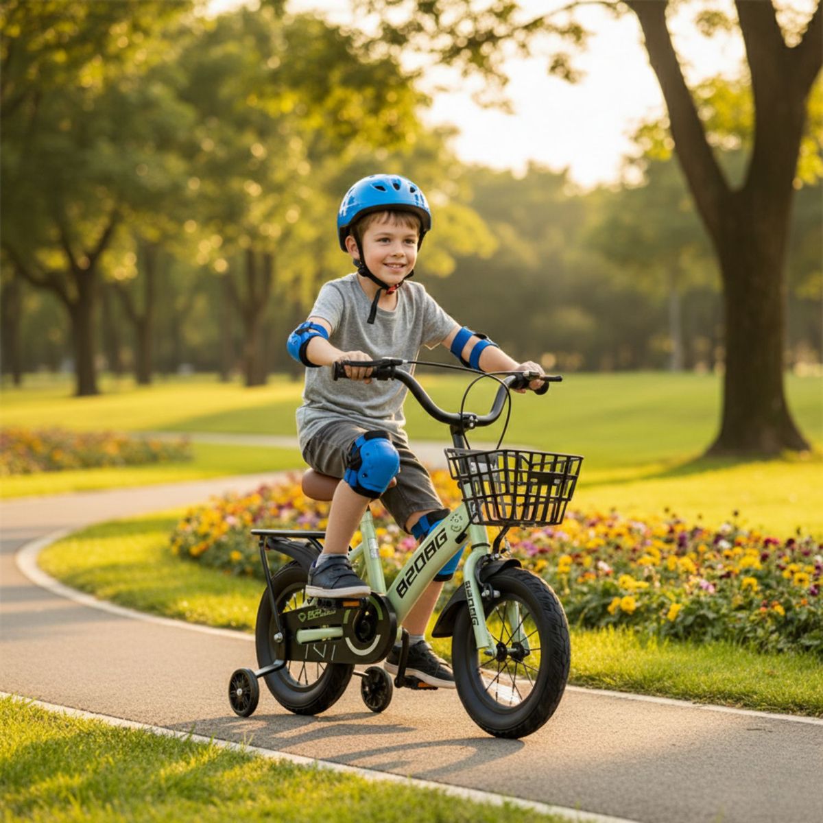 BABYLUNA - Bicicleta Infantil Aro 12 Cesta y Rueda con luces Verde