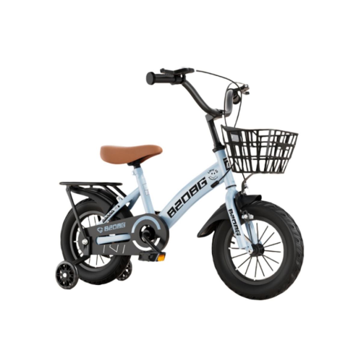 BABYLUNA - Bicicleta Infantil Aro 12 Cesta y Rueda con luces Celeste