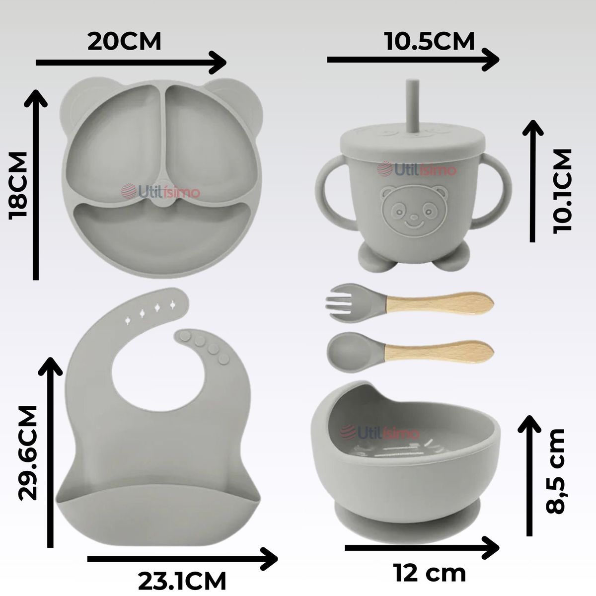 UTILISIMO - Set De Alimentación Bebé Silicona De Oso 6 Piezas Libre BPA