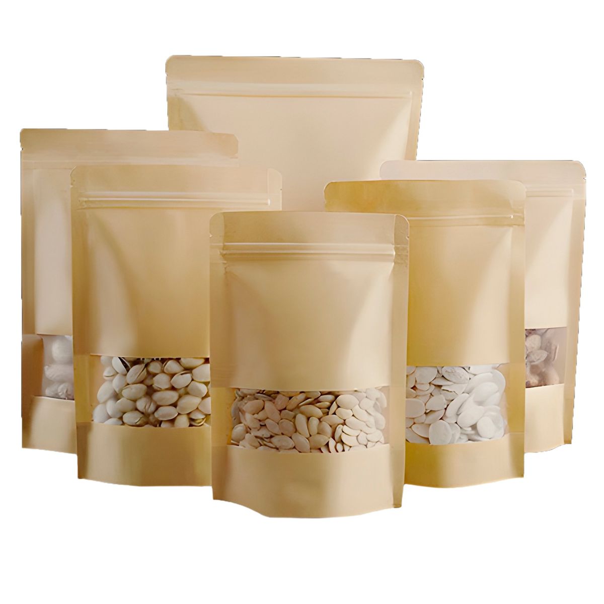 GENERICO - 100 Bolsas DoyPack Kraft Hermetico Con Visor 9X14X3CM