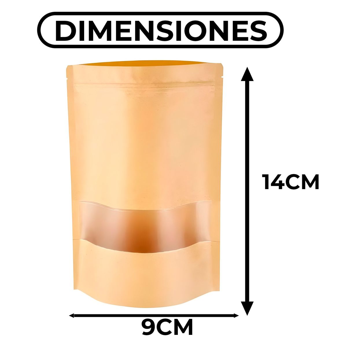 GENERICO - 100 Bolsas DoyPack Kraft Hermetico Con Visor 9X14X3CM
