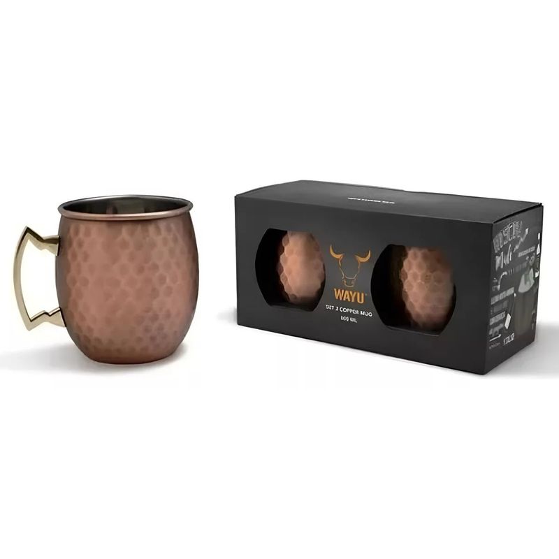 WAYU - Set Mug de acero inoxidable con capa de cobre 600 ml de capacidad