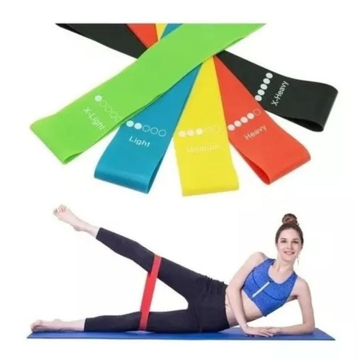 LIKE SHOP - Pack 5 Bandas Elásticas. Resistencia. Pilates, Fitness, Yoga