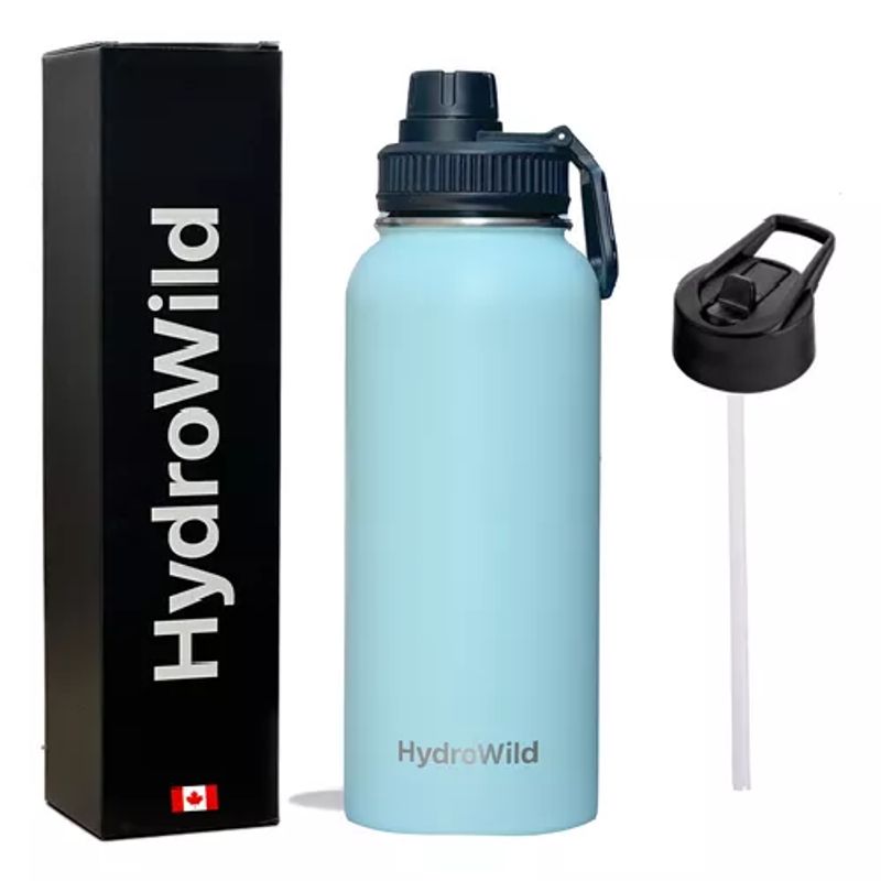 GENERICO - Botella térmica de 1L inoxidable Hydrowild con tapas color celeste