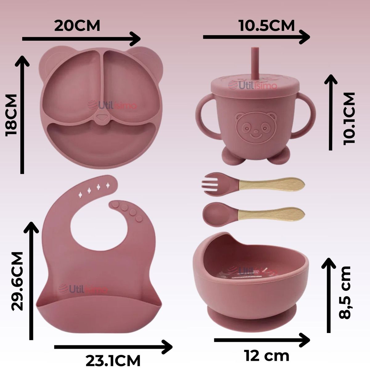 UTILISIMO - Set De Alimentación Bebé Silicona De Oso 6 Piezas Libre BPA