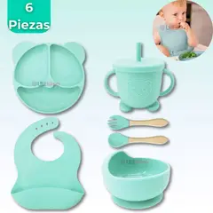 UTILISIMO - Set De Alimentación Bebé Silicona De Oso 6 Piezas Libre BPA