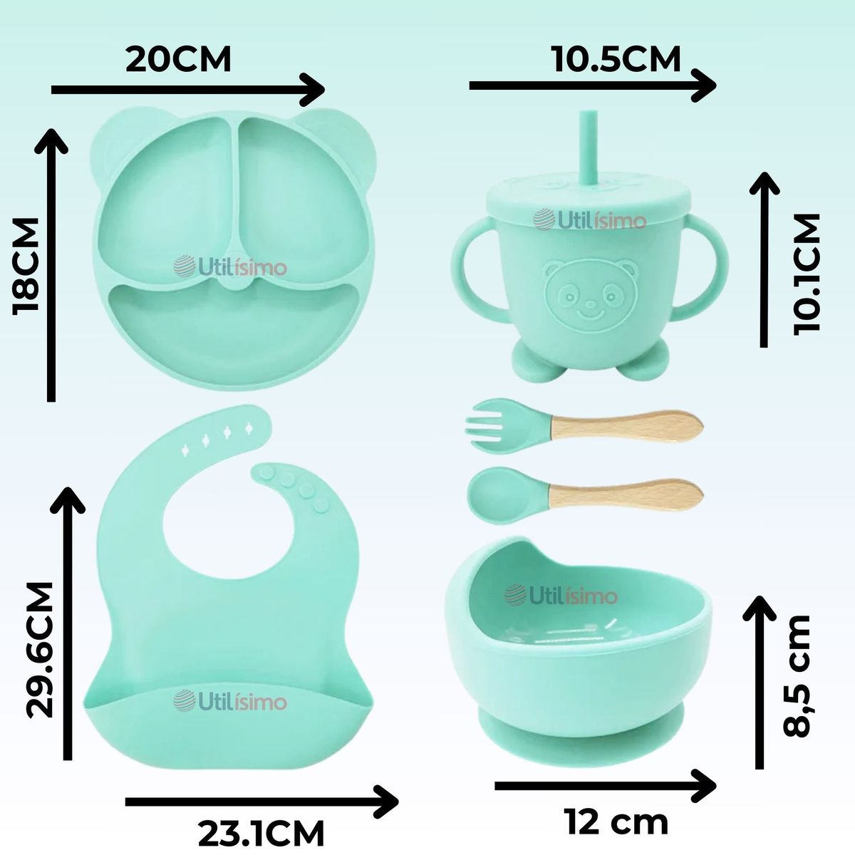 UTILISIMO - Set De Alimentación Bebé Silicona De Oso 6 Piezas Libre BPA