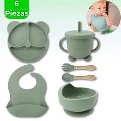 UTILISIMO - Set De Alimentación Bebé Silicona De Oso 6 Piezas Libre BPA