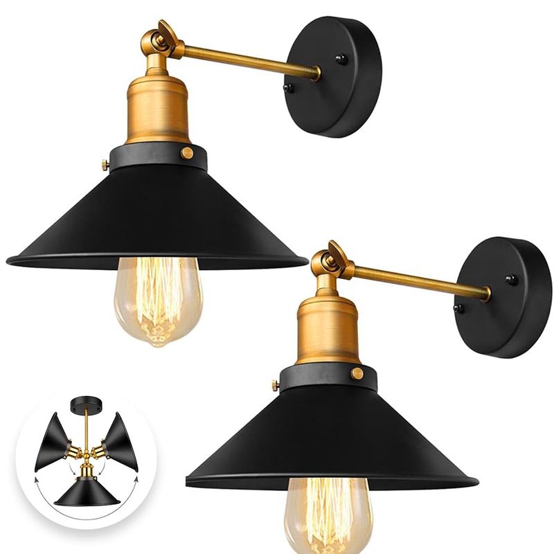 MICRO - 2 piezas lampara de pared industrial luz colgante vintage negro