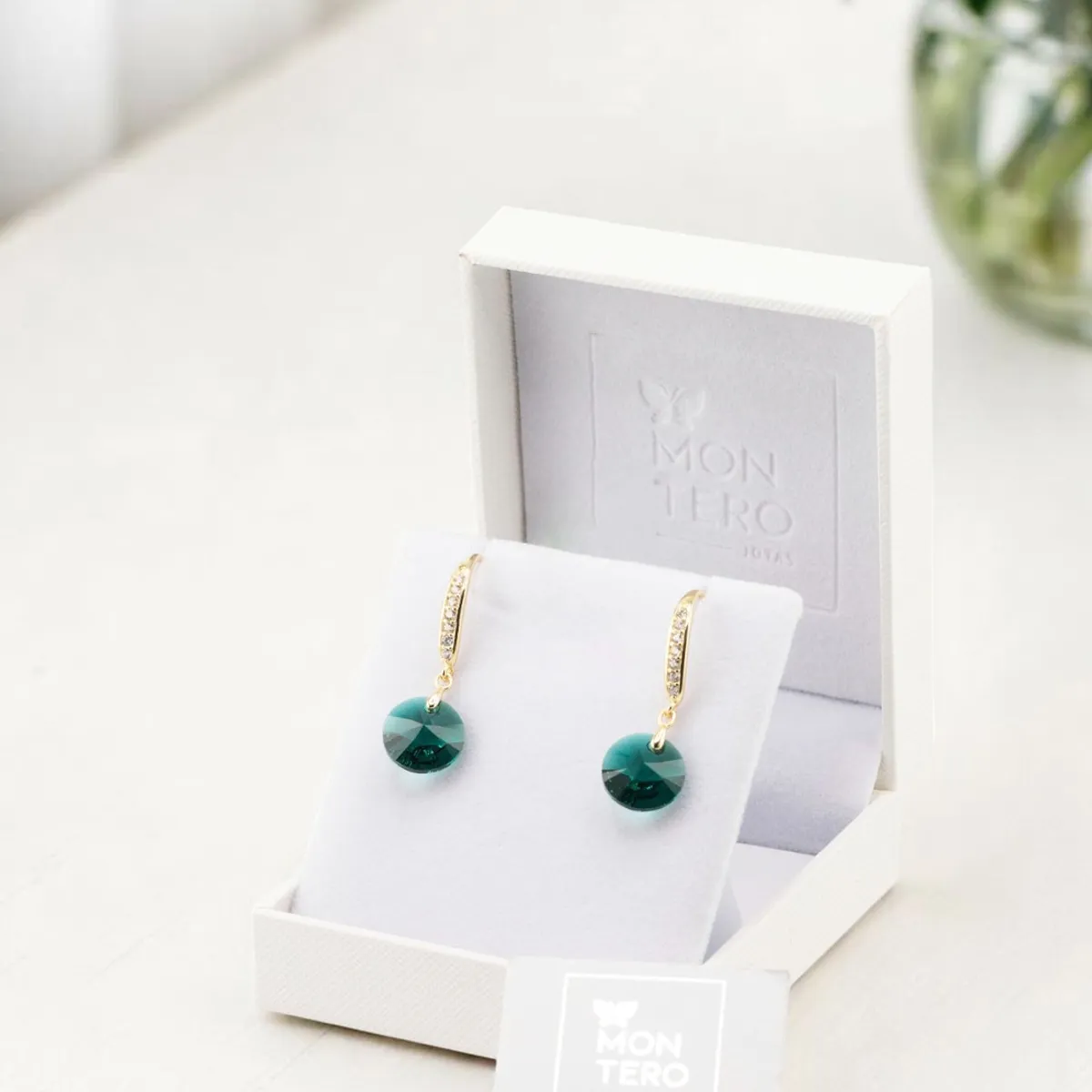 JOYAS MONTERO - Aros Aurora Baño Oro 24K creado cristales de Swarovski® Emerald