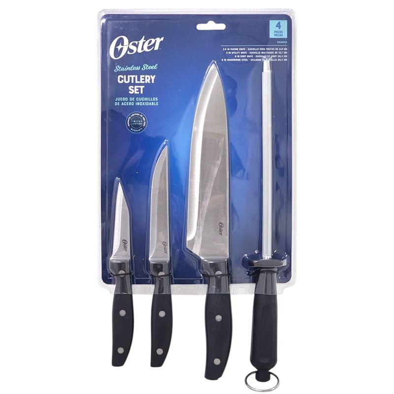 OSTER - Set de 3 Cuchillos 1 Afilador de Acero Oster Triple Remache