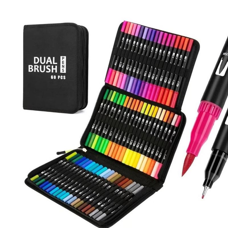 MICRO - Marcadores de doble punta 60 colores plumones punta pincel