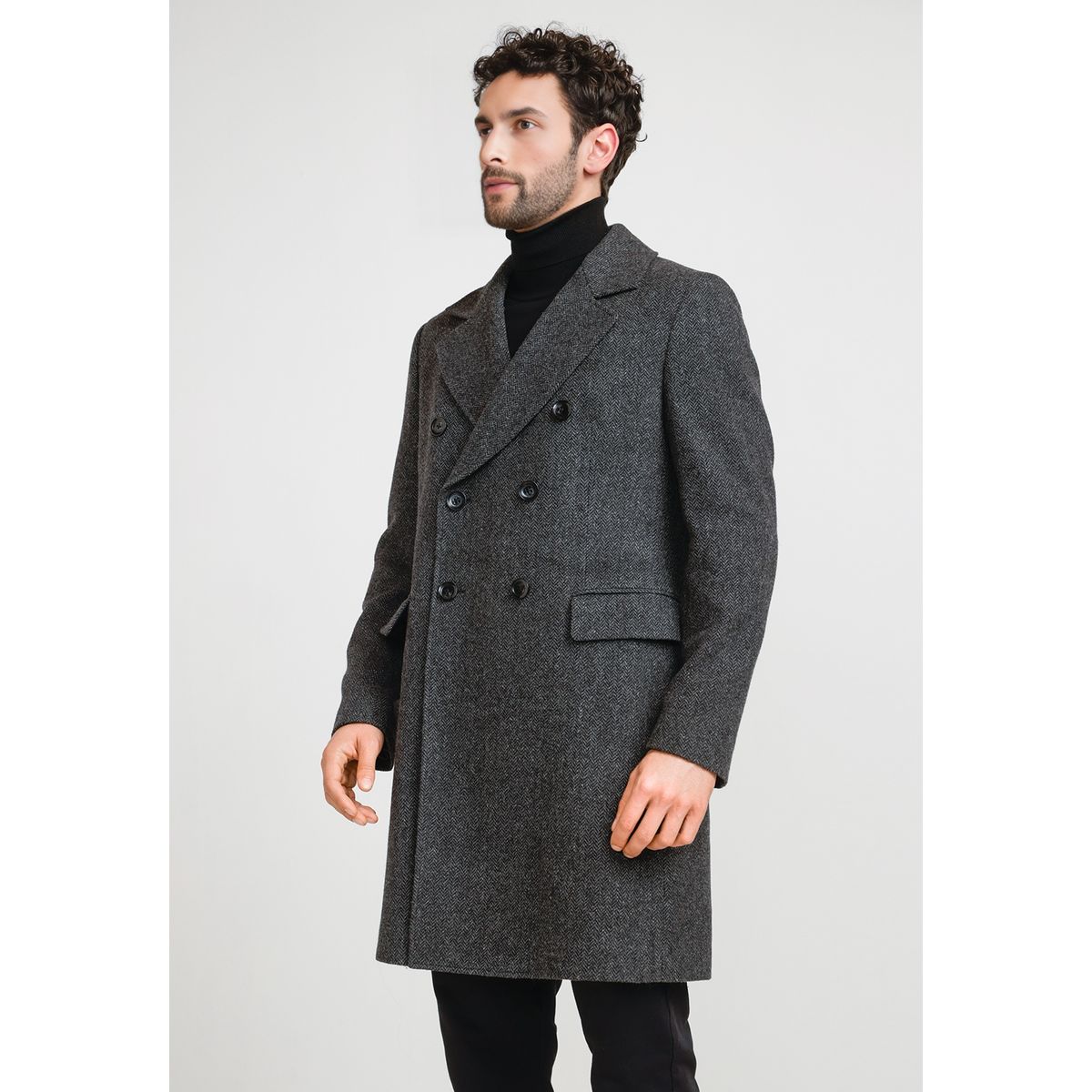 PERRY ELLIS - Abrigo Hombre Lana Espiga Negro