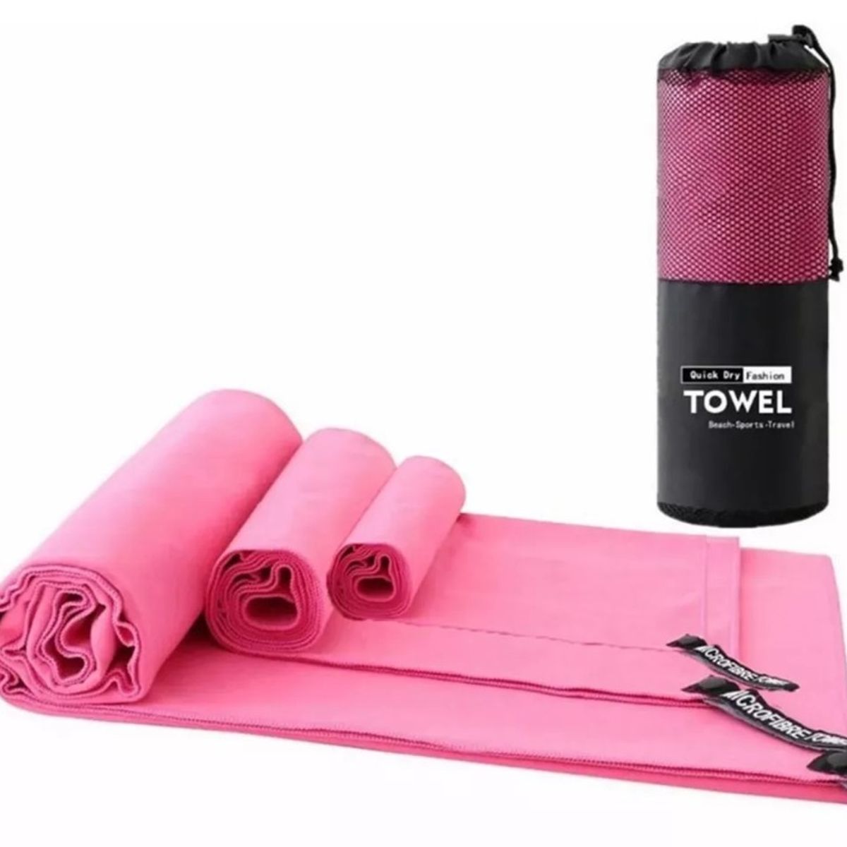 GENERICO - Set  de 3 Toallas Baño Viaje Microfibra Secado Rápido Rosada Pink, Allinx