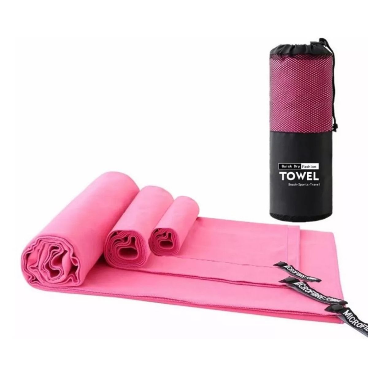 GENERICO - Set  de 3 Toallas Baño Viaje Microfibra Secado Rápido Rosada Pink, Allinx