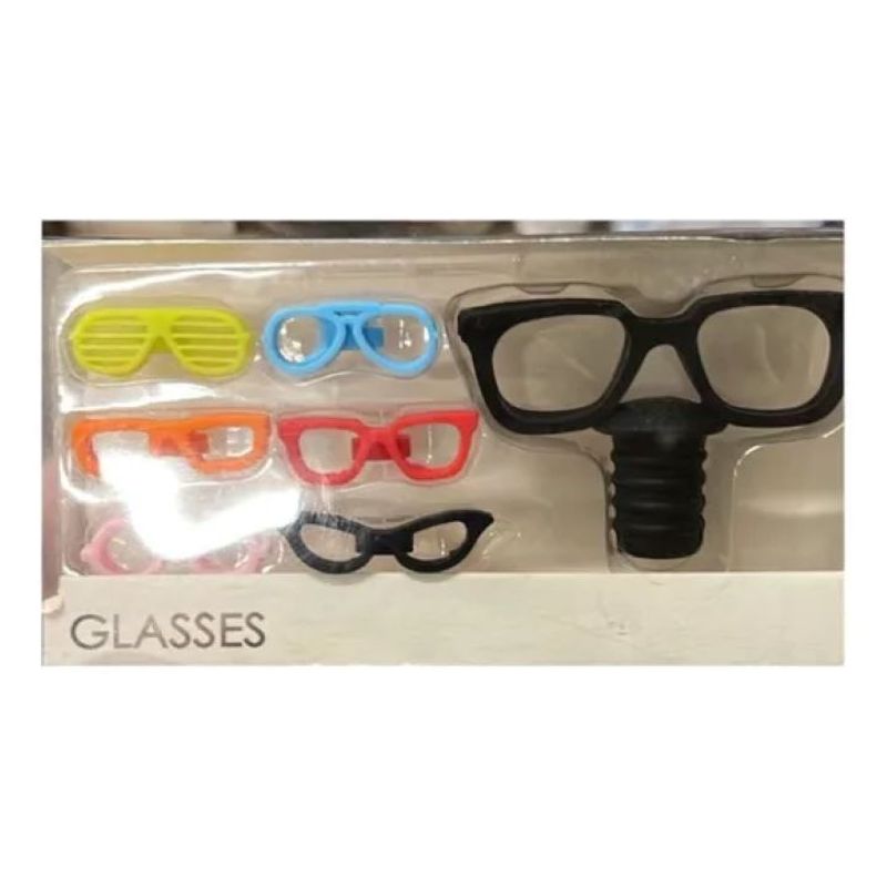 GENERICO - Set Tapón Y 6 Marcadores De Copas Silicona, Forma De Lentes