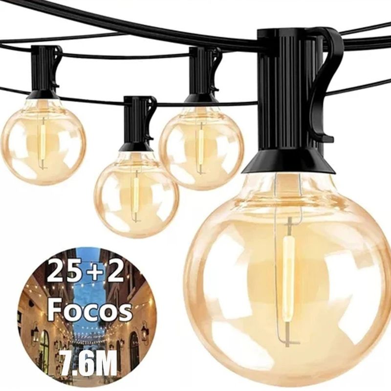 MICRO - Guirnalda De Luces 25 Focos De Exterior Vintage Impermeable