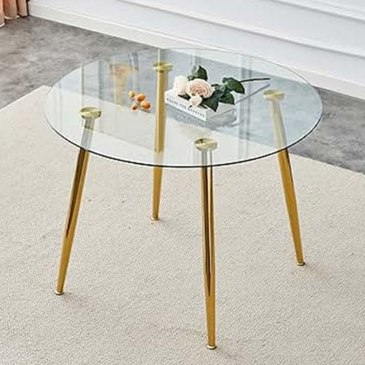HABITA2 CHILE - Mesa de comedor de vidrio Minimalista Dorado - 80 cm