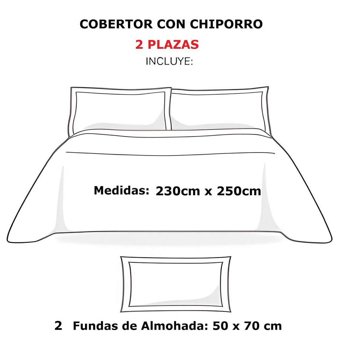 GENERICO - Cobertor Cubrecama Plush Con Chiporro 2 Plazas Unicolor Negro