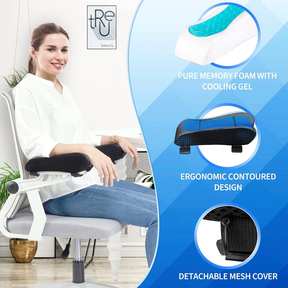 EVERSO - Pack 2 Cojín Ergonómico Para Reposabrazos Para Silla Oficina-