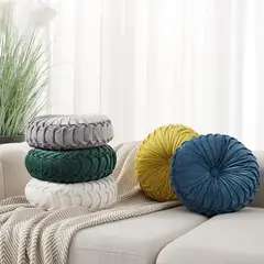 DECO CLASS - PACK X2 COJIN REDONDO ALMOHADA REDONDA TERCIOPELO AZUL