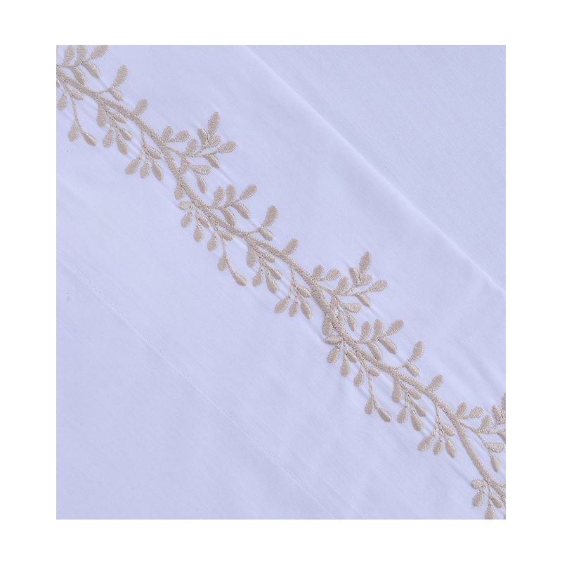 MASHINI - Sábana 180 hilos bordada ramas Beige 2 plazas