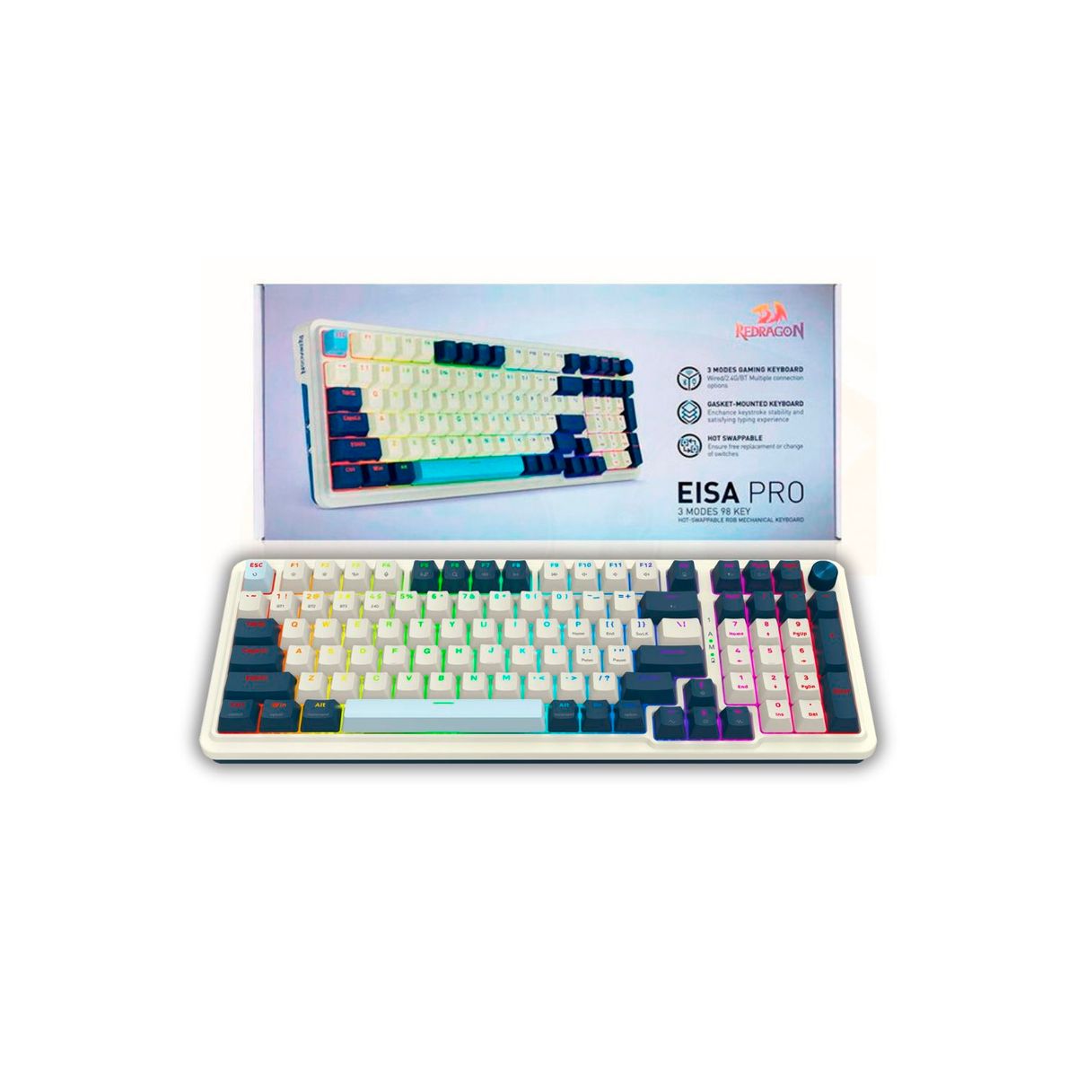 REDRAGON - Teclado Gamer Redragon Eisa K686WB RGB PRO Whiteblack