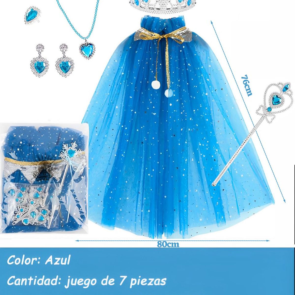 GENERICO - Conjunto Capa Princesa Fiesta Cumpleaños Halloween-Azul