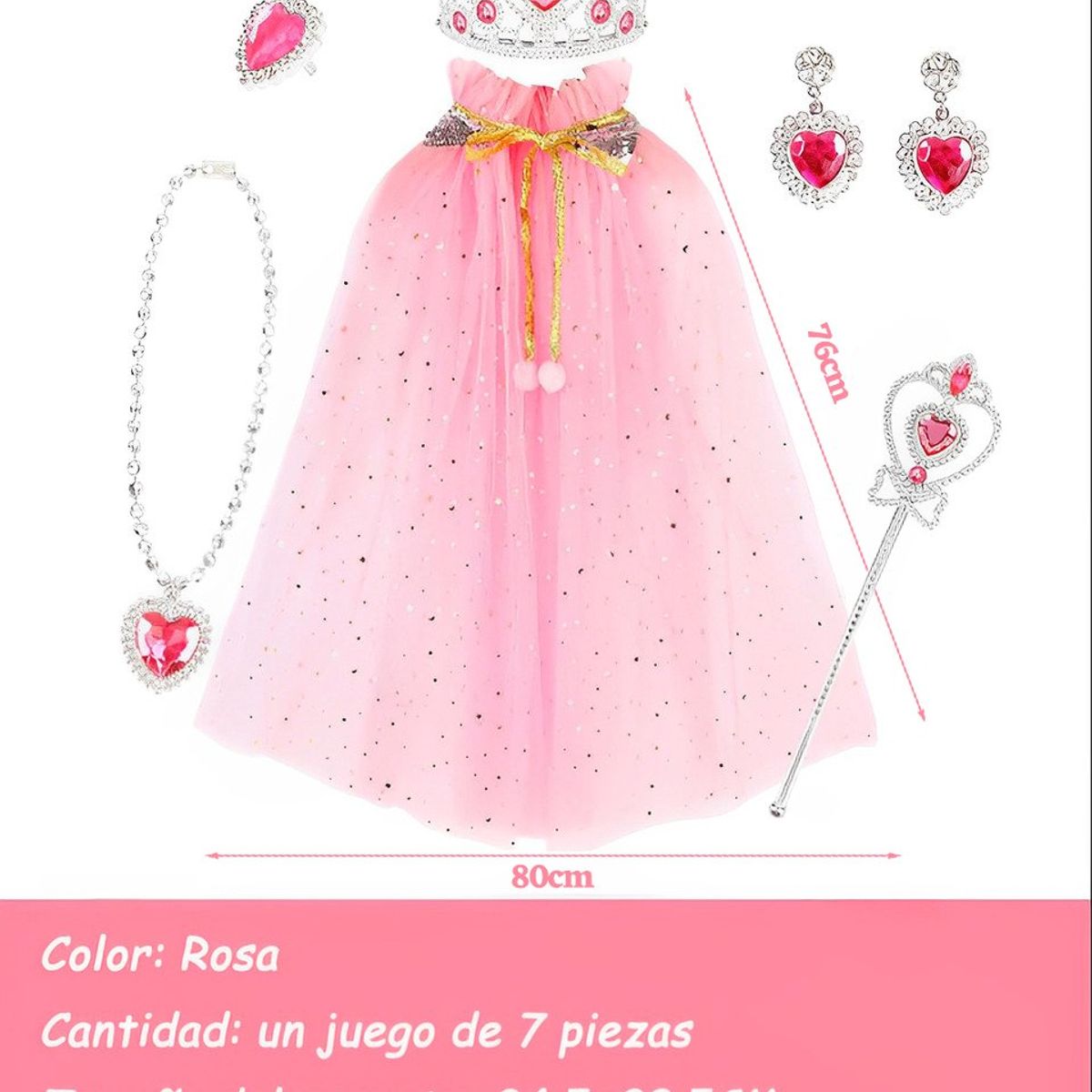 GENERICO - Conjunto Capa Princesa Fiesta Cumpleaños Halloween-Rosa