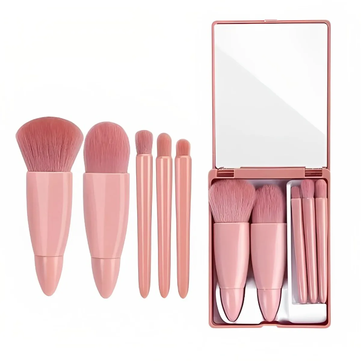 GENERICO - Set 5 Brochas De Maquillaje Con Estuche Espejo