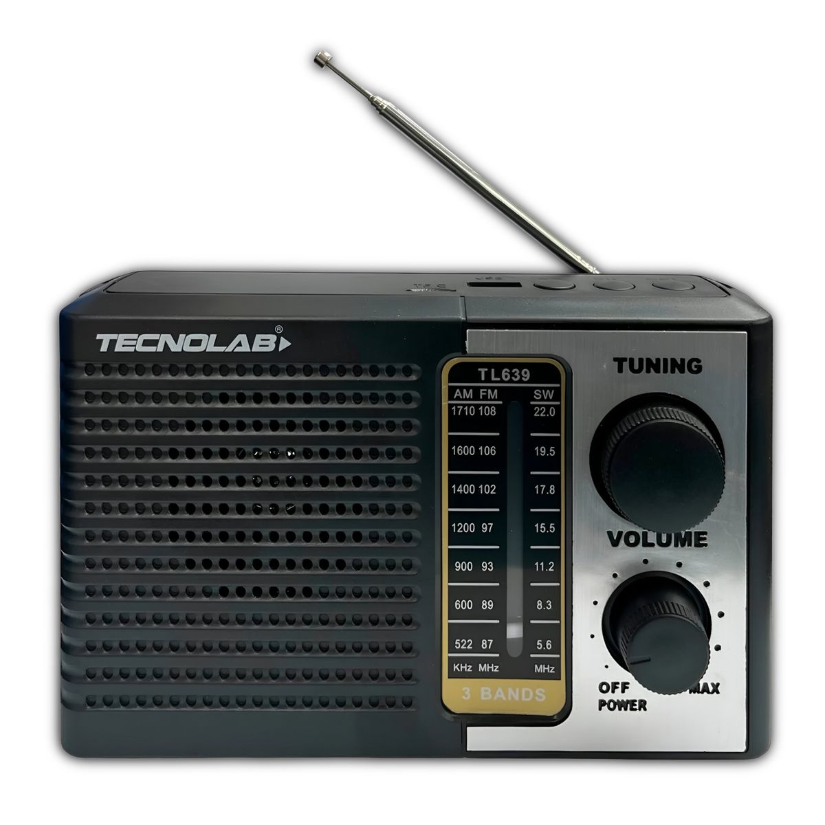 TECNOLAB - Radio Portátil AM FM SW Recargable +Pilas + Luz LED 5W RMS