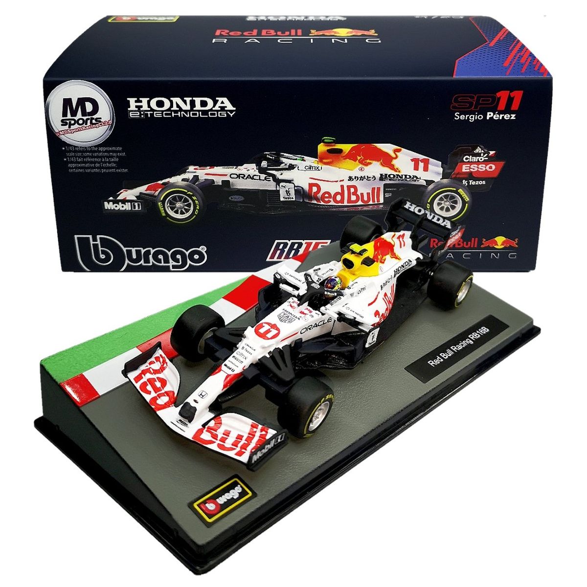 BBURAGO - Auto F1 RedBull RB16b Blanco 21 Checo Perez Caja Acrili 1.43