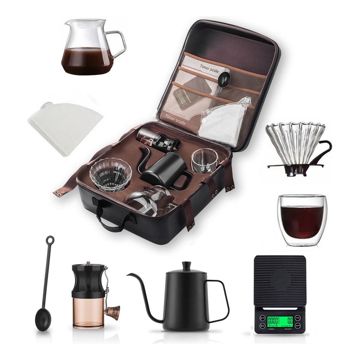 EVERSO - Cafetera Manual Coffee Pot 9 Piezas Portátil De Camping