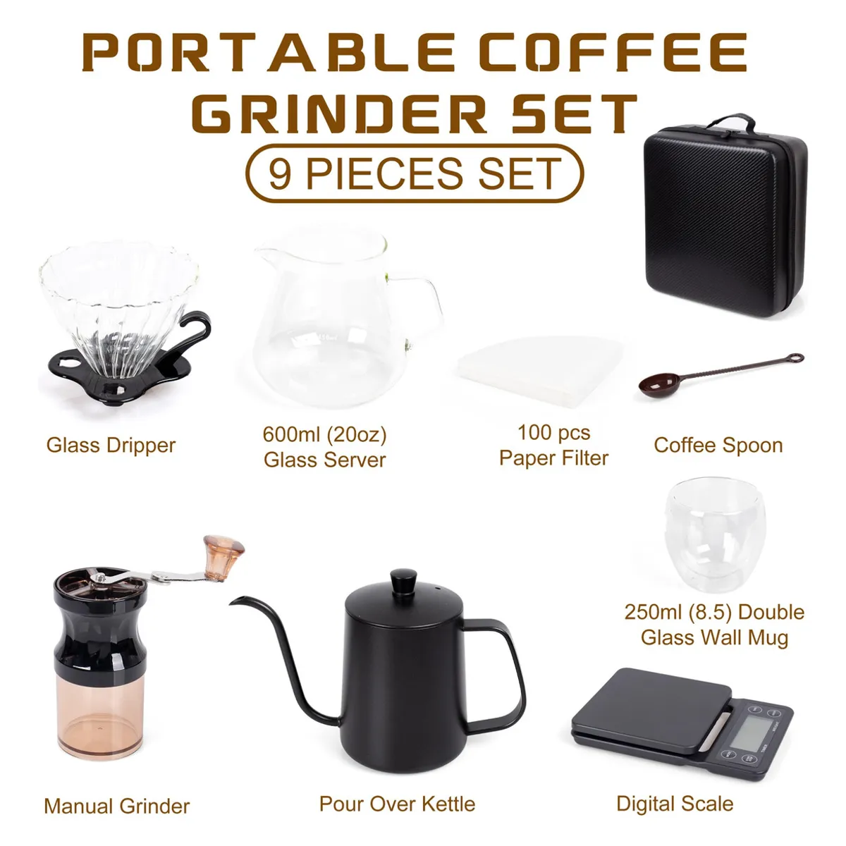 EVERSO - Cafetera Manual Coffee Pot 9 Piezas Portátil De Camping