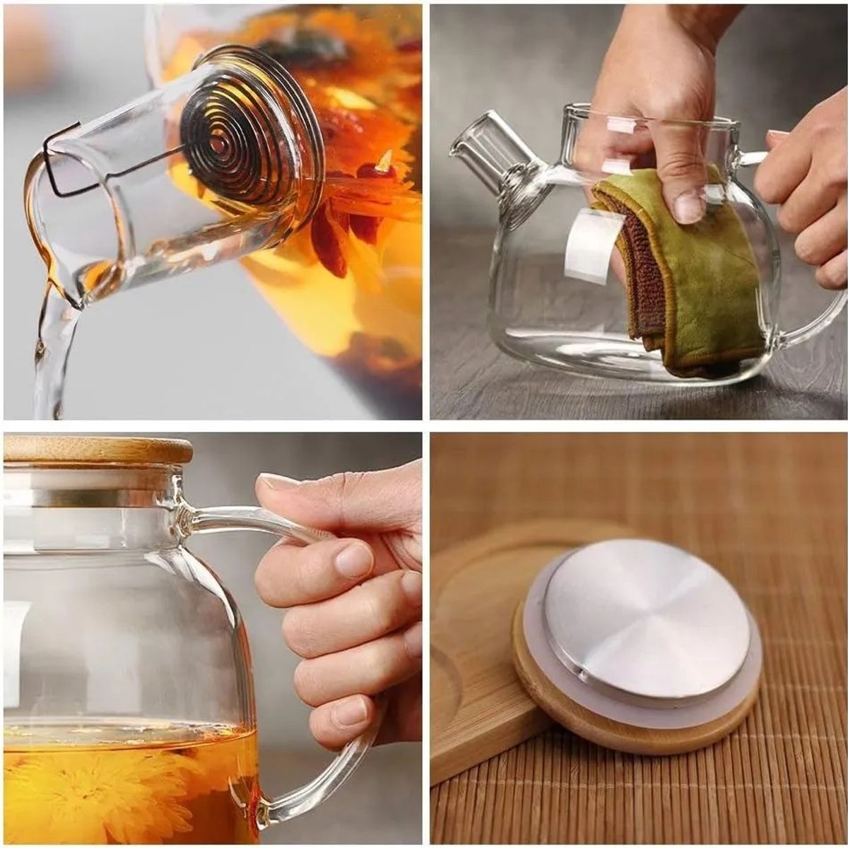 KUANGYE - Tetera Para Té Vidrio Borosilicato Resistente Calor/frío 1 L