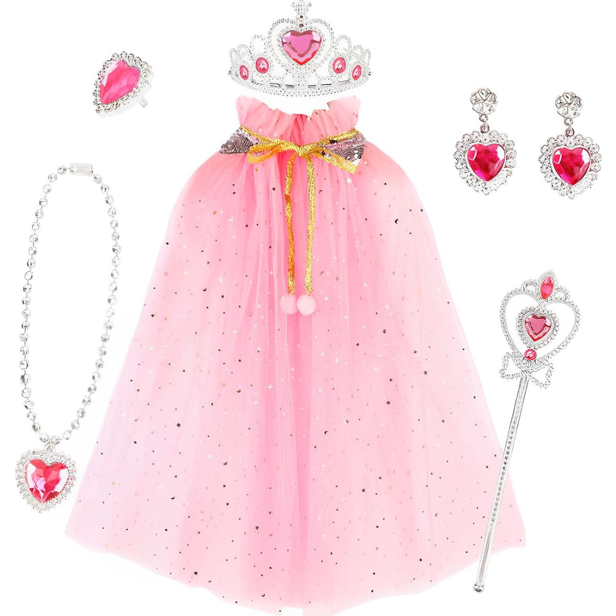 GENERICO - Rosa Conjunto Capa Princesa Fiesta Cumpleaños Halloween