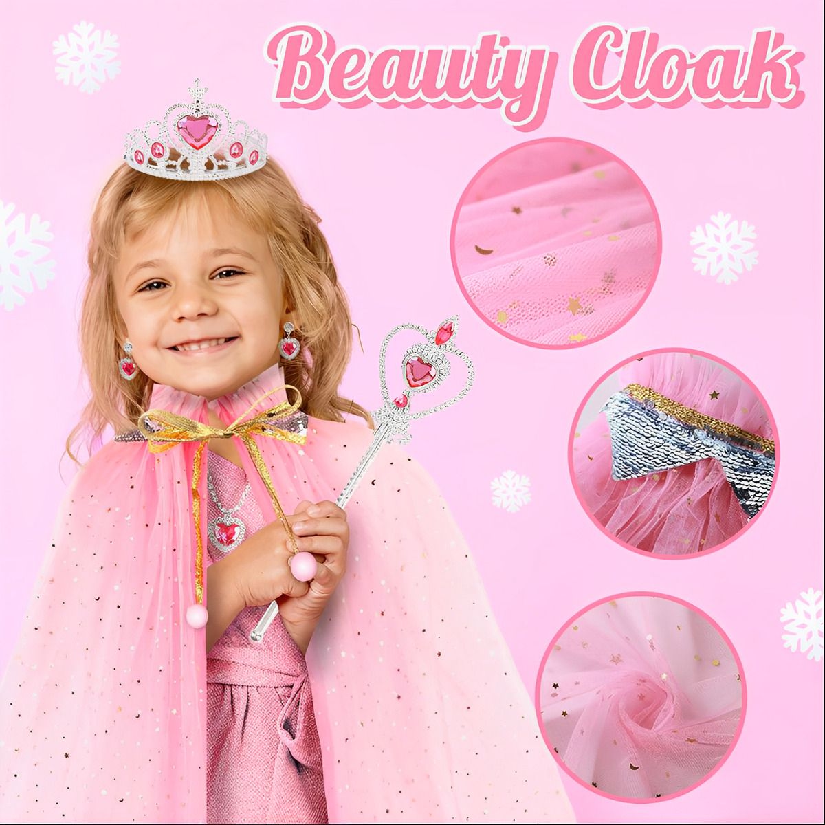 GENERICO - Rosa Conjunto Capa Princesa Fiesta Cumpleaños Halloween