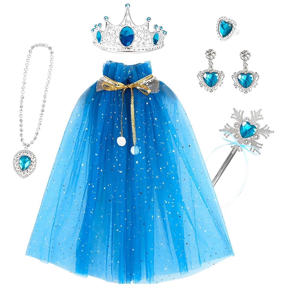 GENERICO - Azul Conjunto Capa Princesa Fiesta Cumpleaños Halloween