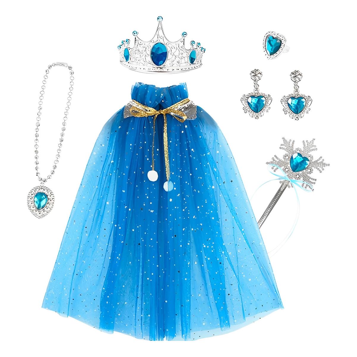GENERICO - Azul Conjunto Capa Princesa Fiesta Cumpleaños Halloween