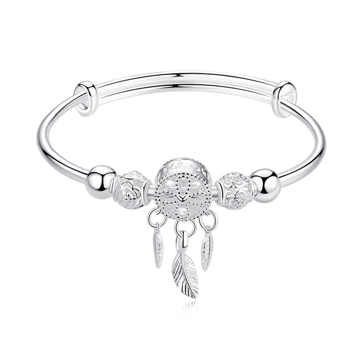 KUANGYE - Pulsera Atrapasueños Bañado en plata Con Borla Diseño De Plumas