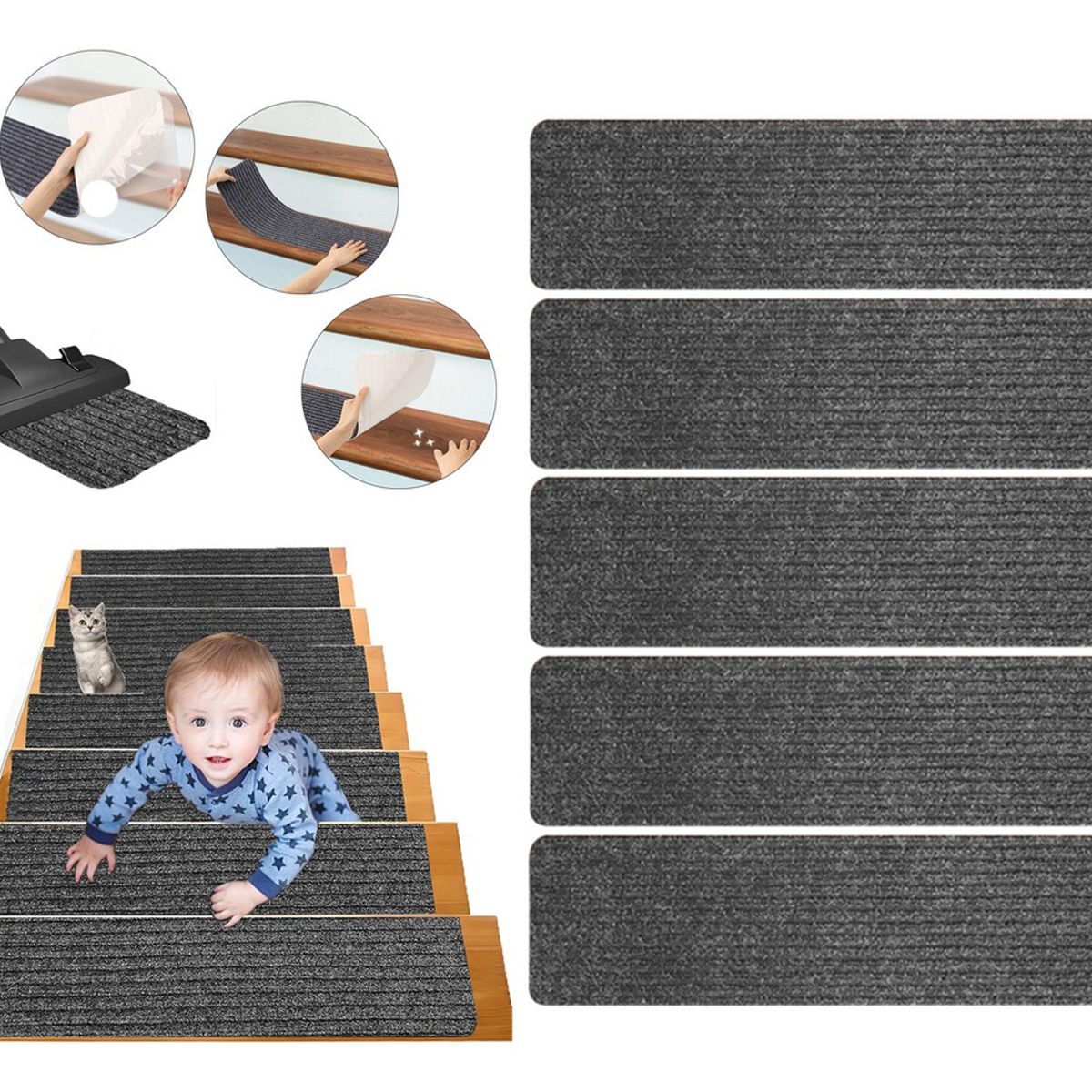 EVERSO - Pack 5 Peldaños De Alfombra Escalera Antideslizante 76×20cm