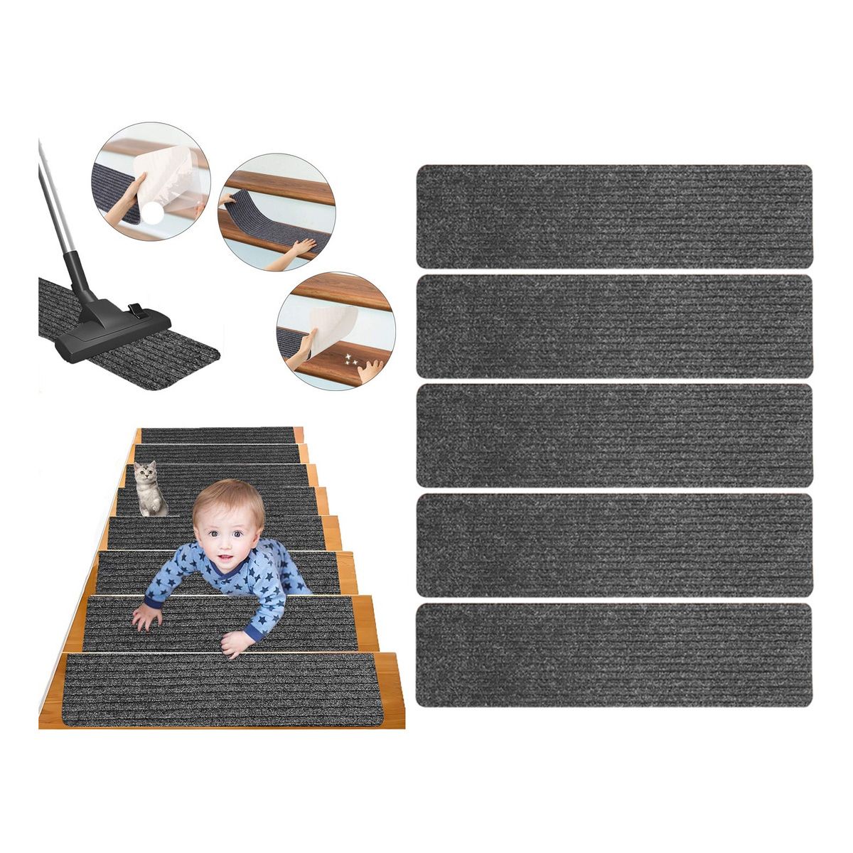 EVERSO - Pack 5 Peldaños De Alfombra Escalera Antideslizante 76×20cm
