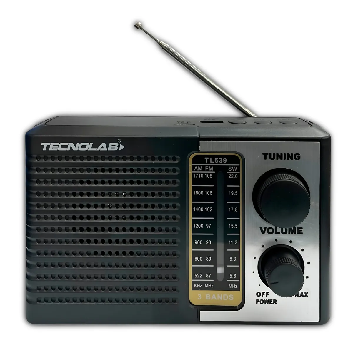 TECNOLAB - Radio Portátil AM FM SW Recargable +Pilas + Luz LED 5W RMS