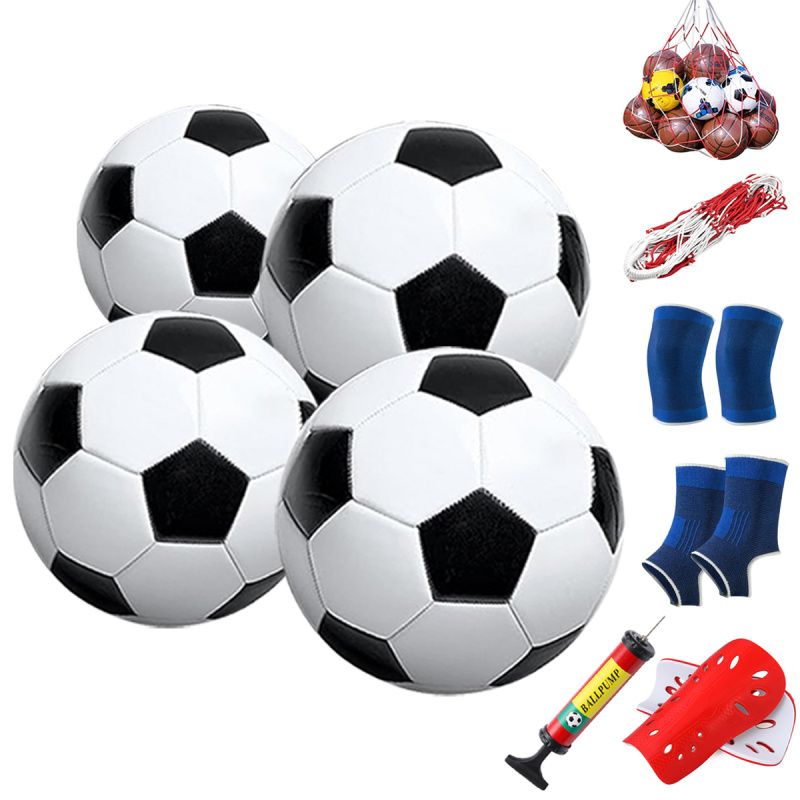 PUREPOWER - Paquetes de 4 tamaño 5 Balón de fútbol con bomba de aire-NEGRO.
