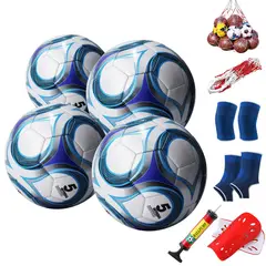 PUREPOWER - Paquetes de 4 tamaño 5 Balón de fútbol con bomba de aire-Tazul.